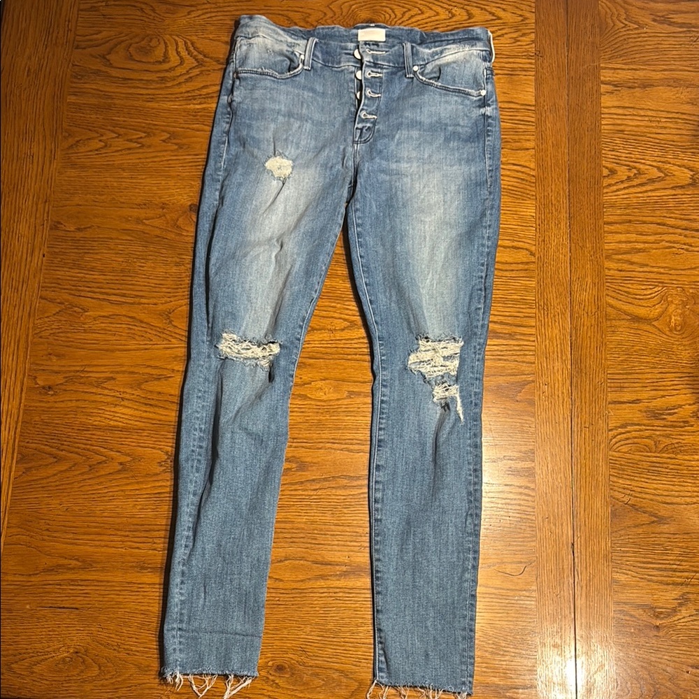 MOTHER Blue Skinny Jeans Distressed Casual